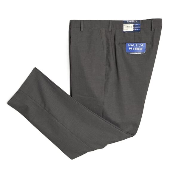 Nautica Ceylon Dress Pant Men's 42x32 Flat Front Active Stretch Dark Grey NEW - Picture 1 of 12